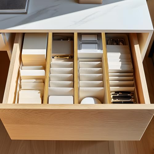 VaeFae 6 Pack Bamboo Drawer Dividers 4 Inch High, Adjustable 16.6-21.8 Inch for Kitchen, Bedroom, Bathroom, Office Storage