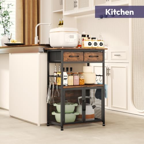 Espresso Coffee Bar Cabinet with Drawers & Hooks - SWTYMIKI 20.5x13.8x31.3" Kitchen Storage