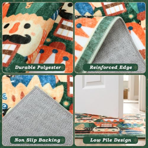 Christmas Nutcracker Kitchen Rug and Mats 3 Piece Non Slip Washable