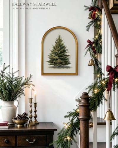 ARPEOTCY Vintage Christmas Wall Art with Green Pine Tree Frame 16x12in