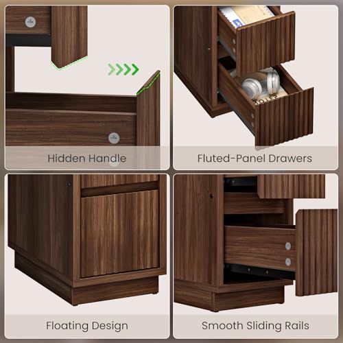 Walnut Fluted Nightstand - Small Bedside Table with Drawers & Shelf - Modern Slim Nightstand - Variation of THIS listing