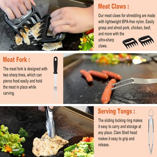 N NOBLE FAMILY Round Griddle Press & 38pcs Professional Grill Accessories Kit