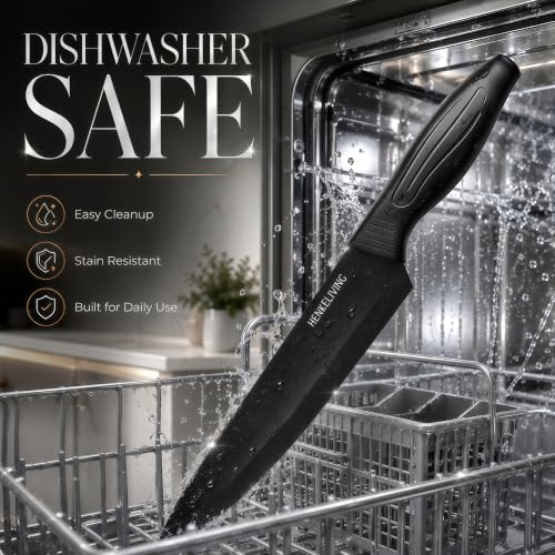 HENKELIVING DarkBlack 14-Piece Kitchen Knife Set with Built-in Sharpener & Block