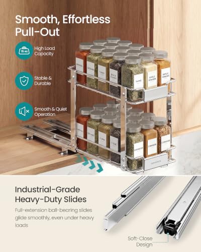 SONGMICS Silver 2-Pack Pull-Out 2-Tier Spice Rack Organizer for Cabinets