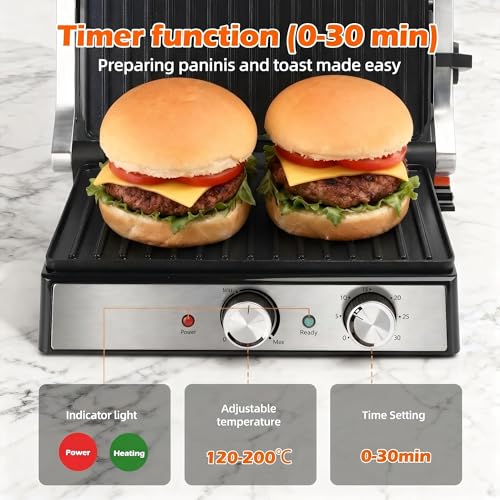 KEINVE 4-Slice Large Sandwich Maker Panini Press with Temp & Time Control Variation of 4 Slice(Temp & Time Control)
