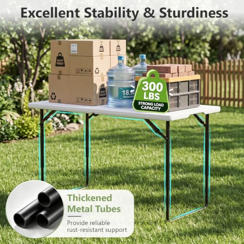 4FT Folding Table with Adjustable Height Portable Picnic & Camping Table