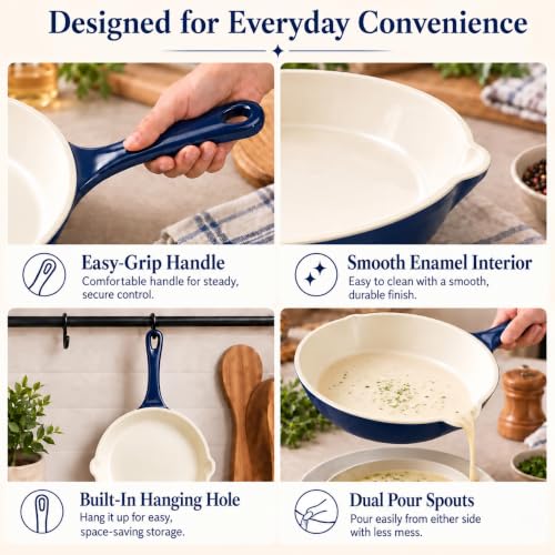 Hisencn Navy Blue 3-Piece Enamel Cast Iron Skillet Set - Nonstick Cookware