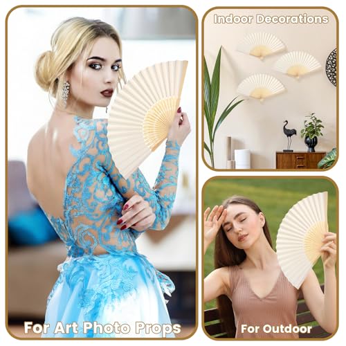 White Paper Fans Set of 60 for Weddings and Events - Foldable Handheld Fans