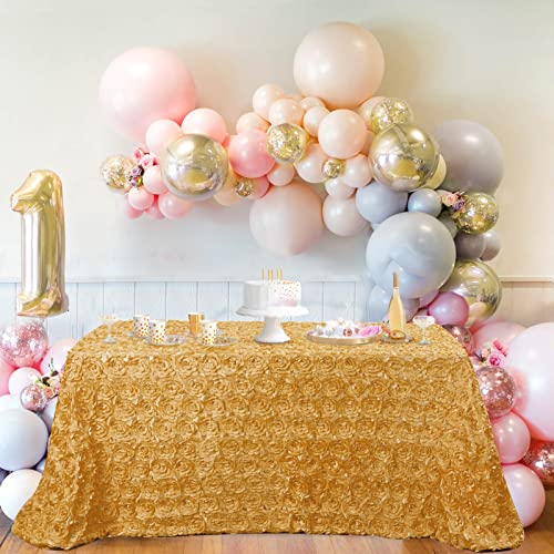QueenDream Gold Rosette Tablecloth 132 x 90 Inch Rustic Floral Wedding Decor