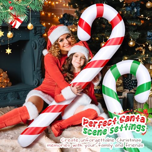 Leyndo 5.5ft Inflatable Christmas Candy Cane Decorations Set of 12, Green & Red