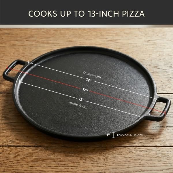 Cast Iron Pizza Pan 14-Inch Even-Heating Cookware for Oven Grill Campfire