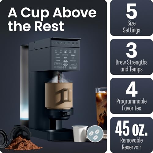 Chefman Caffeinator Single Serve Coffee Maker - Midnight Edition with Brew Strength & Iced Coffee