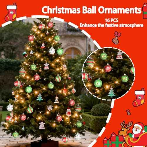CAVETEE 16 PCS 2.6 Inch Christmas Ball Ornaments, Glittering Elf Balls Red Green Plastic Christmas for Grinch Christmas Tree Ornaments Party Decorations (16, Green&Red)
