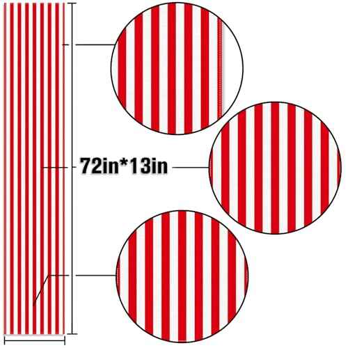 Red and White Striped Table Runner Circus Carnival Theme Party Decoration Read Across American Dining Room Home Kitchen Table Decor (13" x 72")