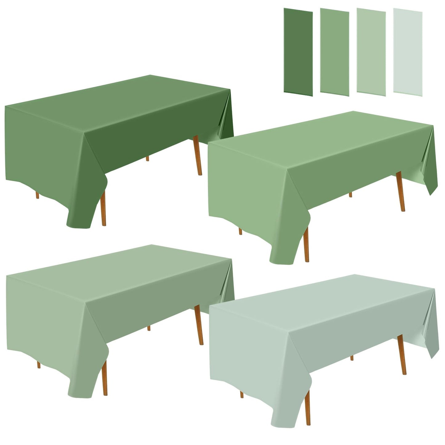 VitalCozy 4 Pcs Sage Green Tablecloths 54 x 108 Inch Gradient Table Cloths Plastic Rectangle Disposable Table Cover Waterproof Tablecloth for Wedding Bridal Birthday Party Spring