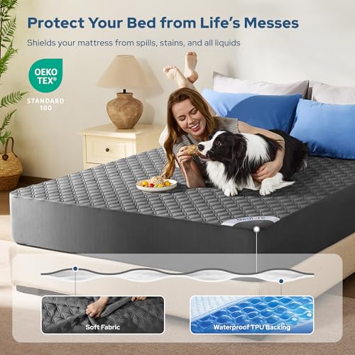 BEDLORE Waterproof Mattress Protector Cal King Gray 18" Deep Pocket Bed Cover