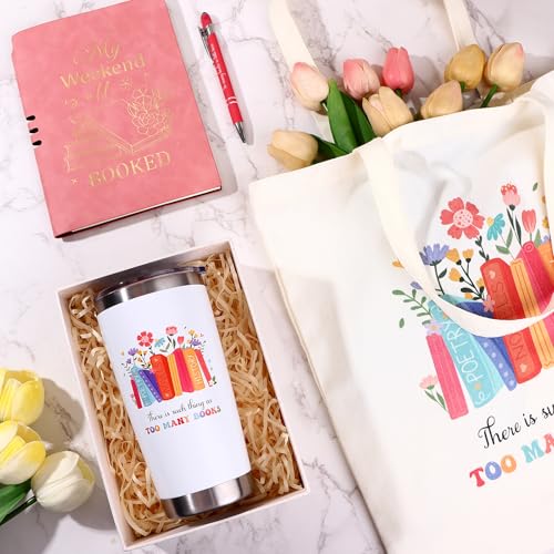 Book Lover Gift Set with 20oz Stainless Steel Tumbler Notebook Tote & Pen