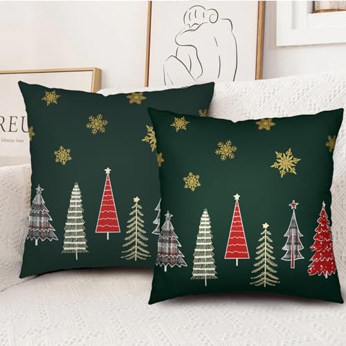 A6-2 20 x 20 Green Christmas Tree Pillow Covers Set of 2 - Dark Green Linen