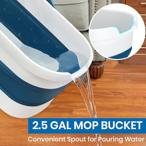 Foldable Mop and Bucket Set with Microfiber Flat Mop and Scrub Brush, Space-Saving Floor Cleaning Kit