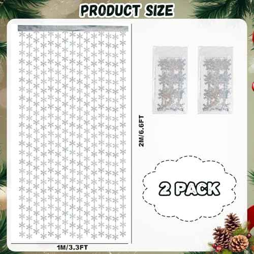 Winter Wonderland Party Snowflake Decorations, 3.3x6.6ft Iridescent Silver Snowflake Tinsel Foil Fringe Curtains Backdrops Photo Props for Xmas Winter Frozen Birthday Party Supplies, 2 Pack