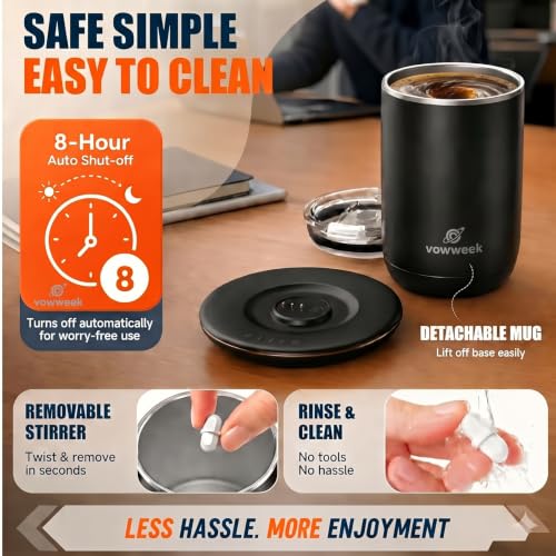 Black Self Stirring Coffee Mug - 10 oz Heated Mug with Magnetic Stirrer (Variation of THIS listing)