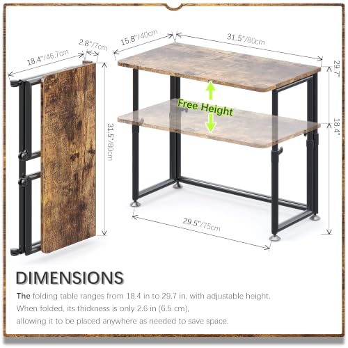 4NM 31.5-Inch No Assembly Folding Portable Adjustable Height Desk - Rustic Brown & Black
