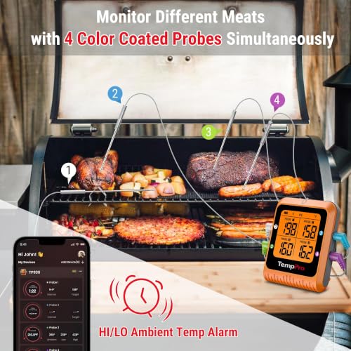 Bluetooth Meat Thermometer with 4 Color-Coded Probes - 650ft Range
