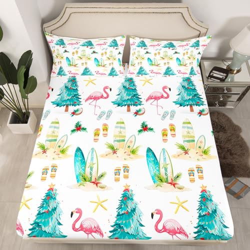Pink & Green Twin Microfiber Fitted Sheet Set - 4 Piece Summer Beach Bedding