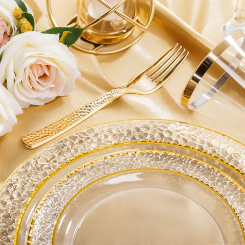 Nervure 102PCS Clear Gold Plastic Disposable Plates 7.5 & 10.25 Inch Set