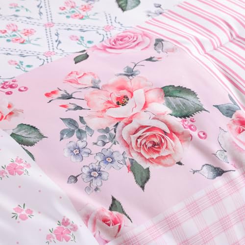 YIKUSH 3-Piece Pink Floral Queen Comforter Set 90x90 All-Season Bedding