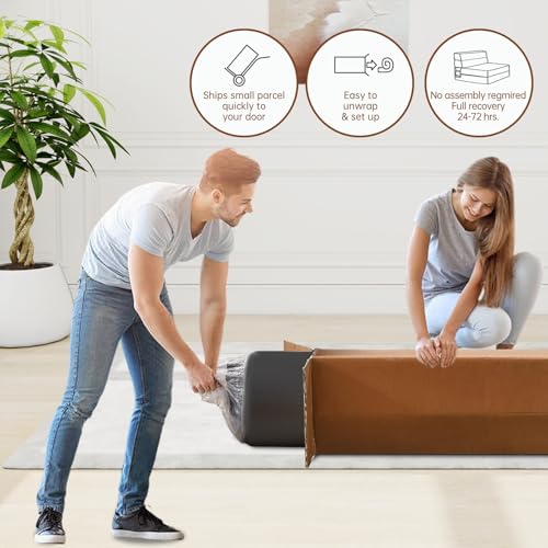 Dark Gray Folding Sofa Bed Single Size with Pillow - Convertible Floor Couch & Sleeper Chair