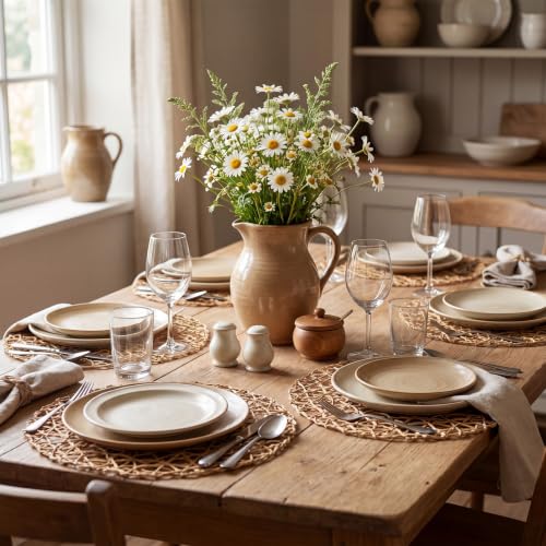Threehoney 13 Inch Paper Braided Round Placemats Set of 60 Brown Rustic Table Decor