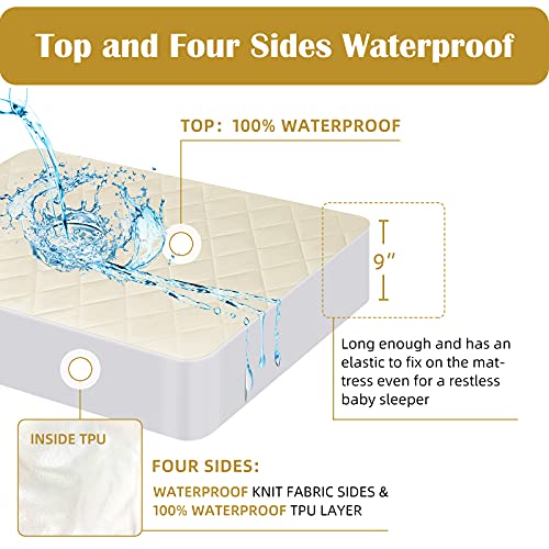 Organic Crib Mattress Protector - Top & Side Waterproof Baby Bed Cover - Crib