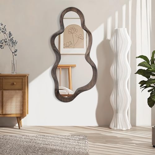 Asymmetrical Cloud Wall Mirror - 47" x 22" Vintage Brown Wood Frame