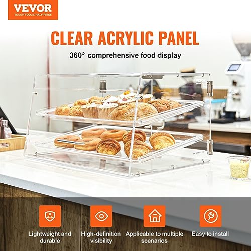 Pastry Display Case 2-Tier Acrylic Bakery Showcase with Removable Shelves & Double Door - 20.7x13.2x11.9 Inches - 2 Tray Variation