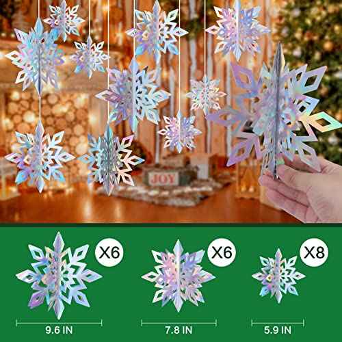 VESPRO 20PCS Winter Christmas Hanging Snowflake Decorations, 20PCS 3D Holographic Snowflakes for Christmas,Winter,Wonderland,Holiday,New Year Party,Home Decorations