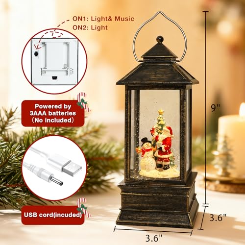 Impress Life Christmas Snow Globe Lantern with Light & Music, Santa