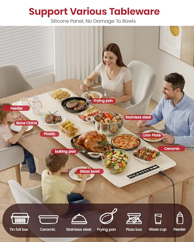Food Warming Mat for Countertop - XXXL 40x16 Inch Full Surface Heating Pad Beige XXL