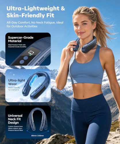 Beyn Light Blue Neck Cooler Fan with 6000mAh Battery, 3-Speed Personal Air Conditioner
