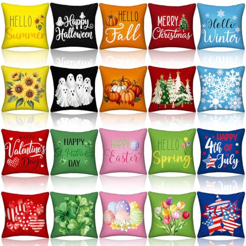 Mindsoft Seasonal Holiday Pillow Covers 20-Pack 18x18 Fall Christmas Decor