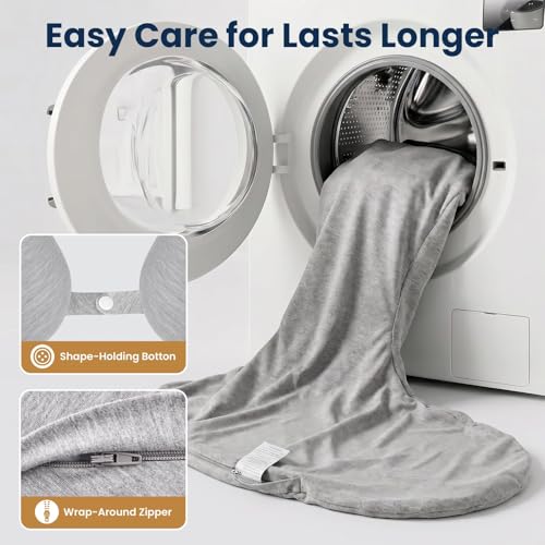 TranquilRelax Grey C-Shaped Body Pillow 53" x 10" for Side Sleepers - Adjustable Memory Foam Support
