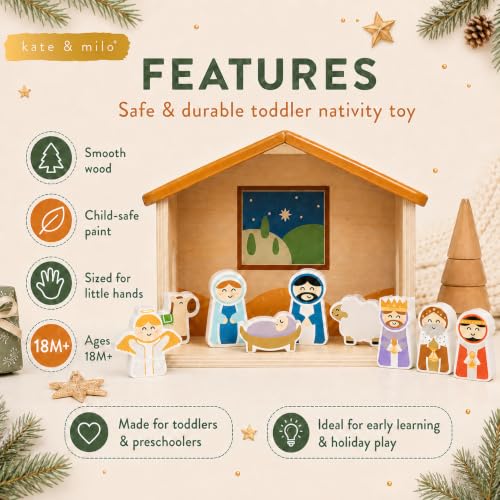 Kate & Milo 10-Piece Wooden Nativity Playset - Nativity Set for Toddlers