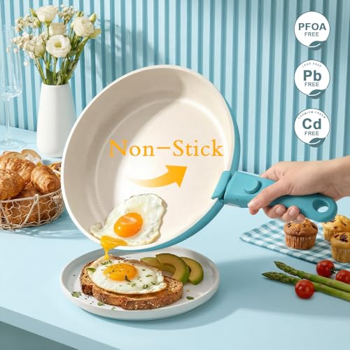 Nonstick Cookware Set 21 Pcs with Detachable Handles - Light Blue Gradient
