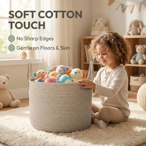 Oatmeal 115L Extra Large Cotton Rope Blanket Basket - Washable & Collapsible