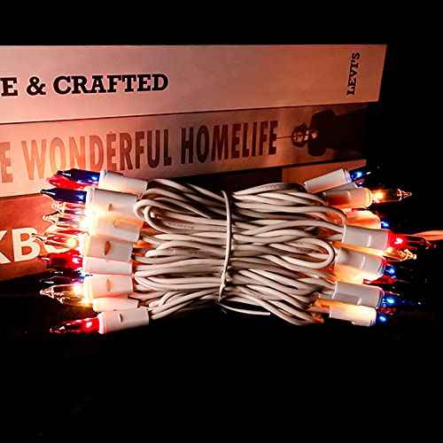 MULTI-SPARKING Red White and Blue String Lights - 35 Count 4th of July Patriotic Mini Christmas Lights for Independence Day Decorations, 8.5 Feet White Wire Incandescent Set