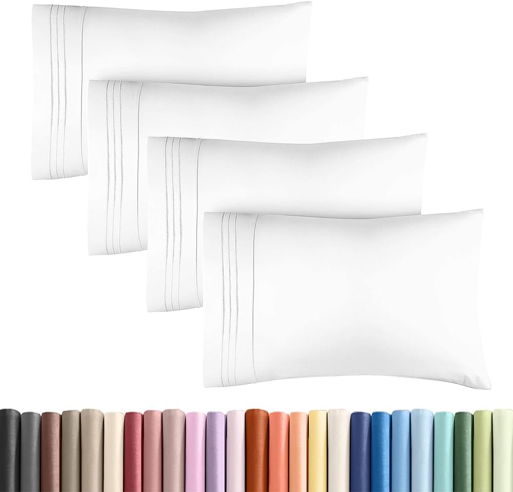 King Standard Pillow Cases - Soft Hotel Quality Pillowcase Covers | Machine Washable - Set of 4 - White