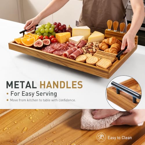 Socisen 36" Teak Charcuterie Board with 4-Piece Cheese Knife Set & Handles