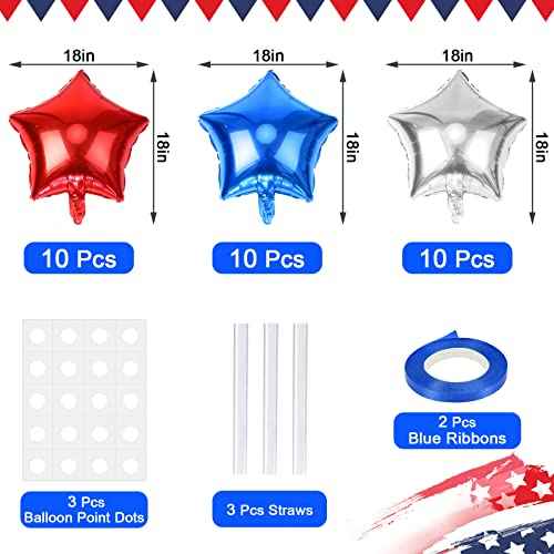 Blue Red White Star Foil Balloons Decorations, FEBSNOW 30Pcs 18 inch 4th of July Balloons for Independence Day Patriotic Party Memorial Day Birthday Decorations Supplier