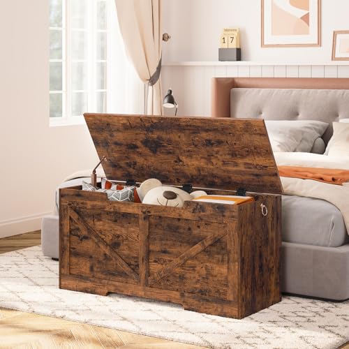 Storage Chest with U-Shaped Pull - Rustic Brown, 39.4”L x 15.7”W x 19.5”H - Toy, Shoe or Blanket Organizer