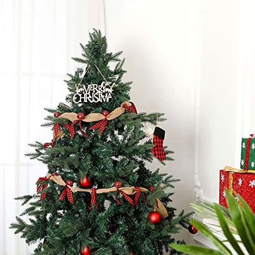 Tatuo Black and Red Rustic Burlap Garland with Bells, 9ft Christmas Decor